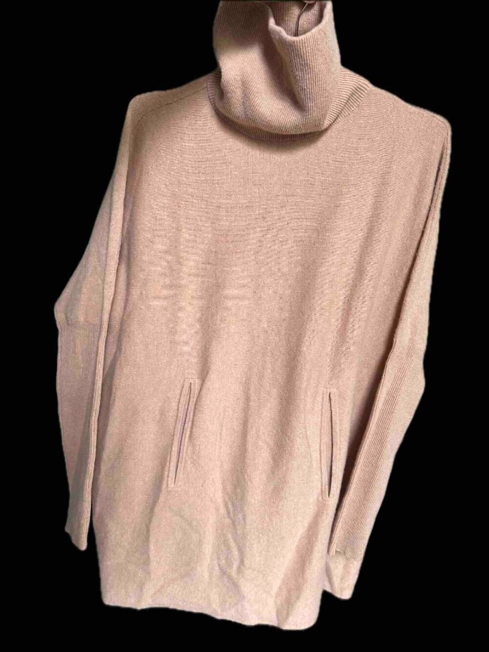 Garnet Hill Blush Peach Cashmere Wool Oversized Turtleneck Tunic w/ welt pockets